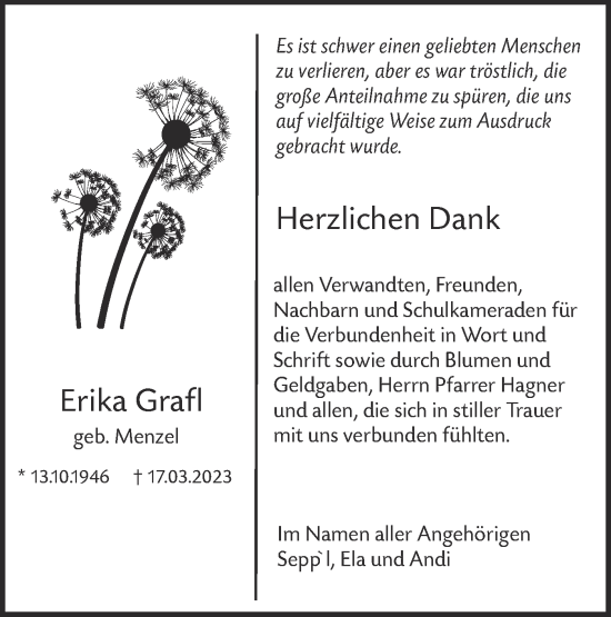 Traueranzeige von Erika Grafl von SÜDWEST PRESSE Ausgabe Ulm/Neu-Ulm