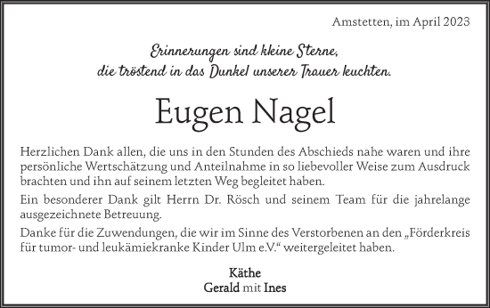 Traueranzeige von Eugen Nagel von Geislinger Zeitung