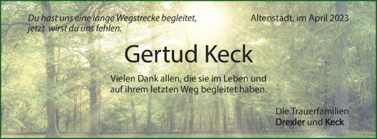 Traueranzeige von Gertud Keck von Geislinger Zeitung