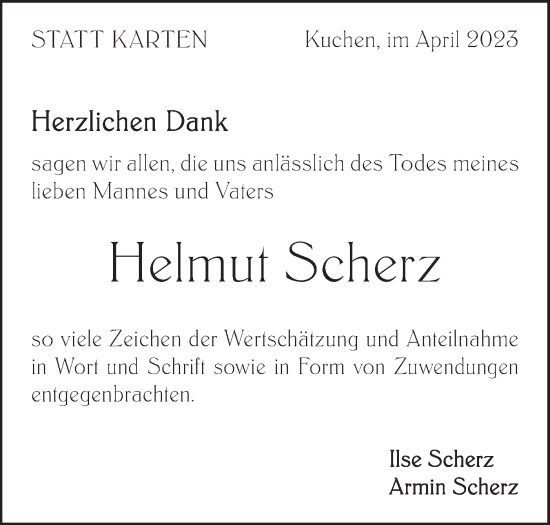 Traueranzeige von Helmut Scherz von Geislinger Zeitung