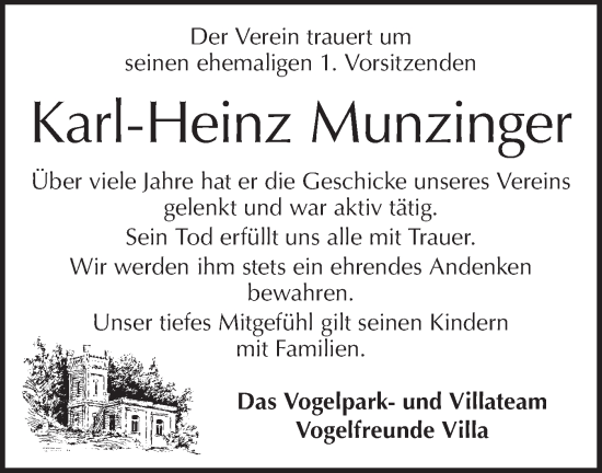 Traueranzeige von Karl-Heinz Munzinger von Hohenloher Tagblatt