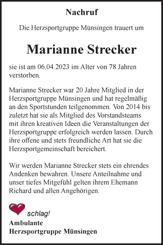 Traueranzeige von Marianne Strecker von Alb-Bote/Metzinger-Uracher Volksblatt