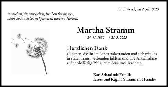 Traueranzeige von Martha Stramm von Rundschau Gaildorf