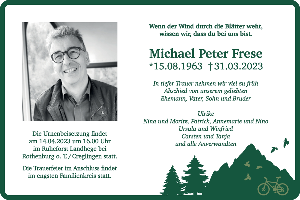  Traueranzeige für Michael Peter Frese vom 12.04.2023 aus Hohenloher Tagblatt