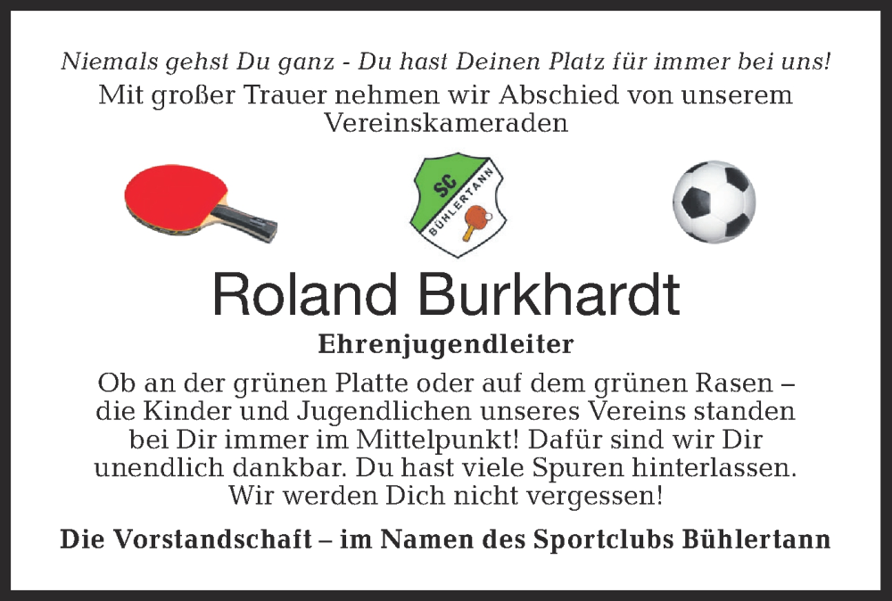  Traueranzeige für Roland Burkhardt vom 13.04.2023 aus Haller Tagblatt