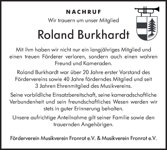 Traueranzeige von Roland Burkhardt von Haller Tagblatt