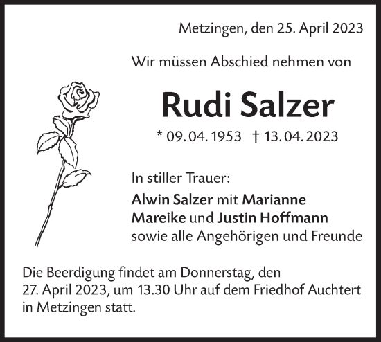 Traueranzeige von Rudi Salzer von NWZ Neue Württembergische Zeitung