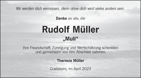 Traueranzeige von Rudolf Müller von Hohenloher Tagblatt