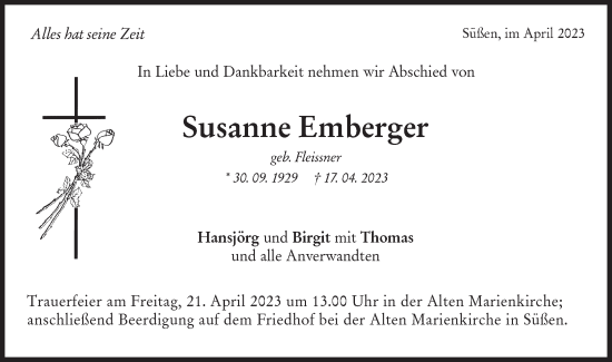 Traueranzeige von Susanne Emberger von NWZ Neue Württembergische Zeitung