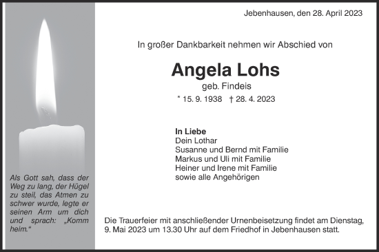 Traueranzeige von Angela Lohs von NWZ Neue Württembergische Zeitung