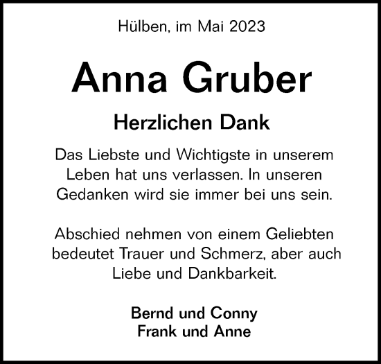 Traueranzeige von Anna Gruber von Alb-Bote/Metzinger-Uracher Volksblatt