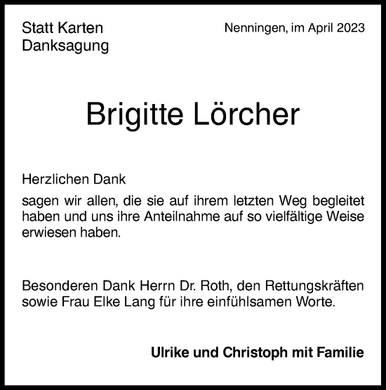 Traueranzeige von Brigitte Lörcher von NWZ Neue Württembergische Zeitung