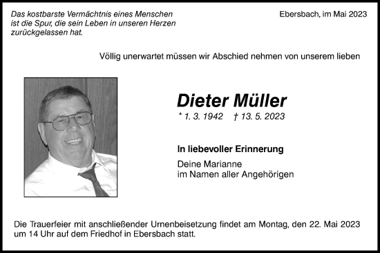 Traueranzeige von Dieter Müller von NWZ Neue Württembergische Zeitung