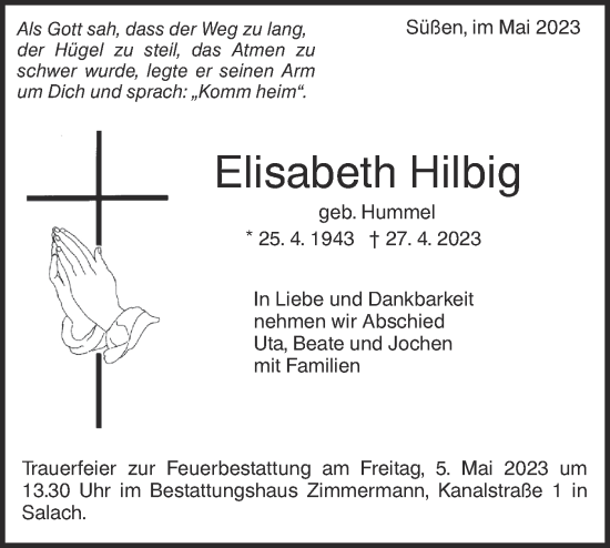 Traueranzeige von Elisabeth Hilbig von NWZ Neue Württembergische Zeitung