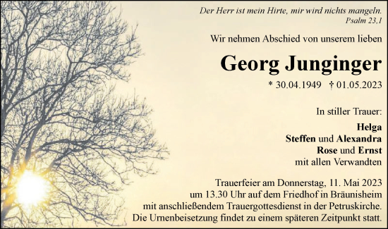 Traueranzeige von Georg Junginger von Geislinger Zeitung