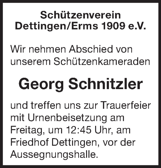 Traueranzeige von Georg Schnitzler von SÜDWEST PRESSE/SÜDWEST PRESSE