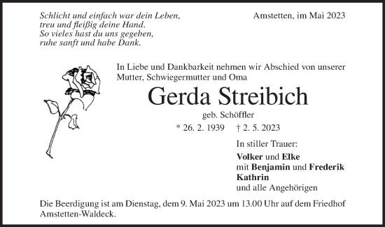 Traueranzeige von Gerda Streibich von Geislinger Zeitung