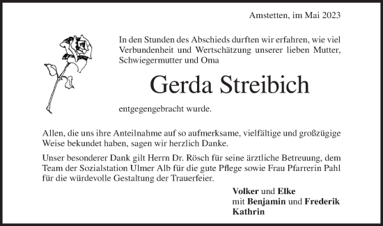 Traueranzeige von Gerda Streibich von Geislinger Zeitung