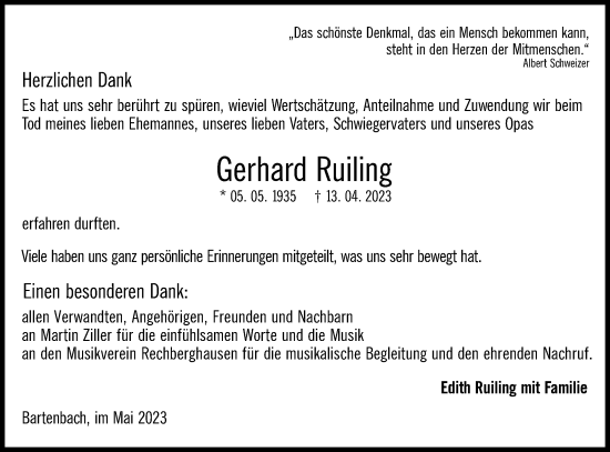 Traueranzeige von Gerhard Ruiling von NWZ Neue Württembergische Zeitung