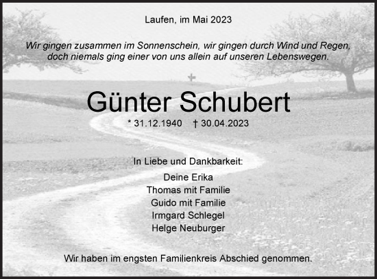 Traueranzeige von Günter Schubert von SÜDWEST PRESSE