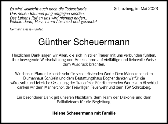 Traueranzeige von Günther Scheuermann von SÜDWEST PRESSE