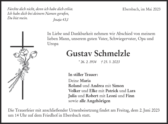 Traueranzeige von Gustav Schmelzle von SÜDWEST PRESSE