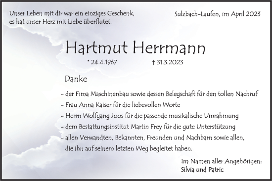 Traueranzeige von Hartmut Herrmann von Rundschau Gaildorf