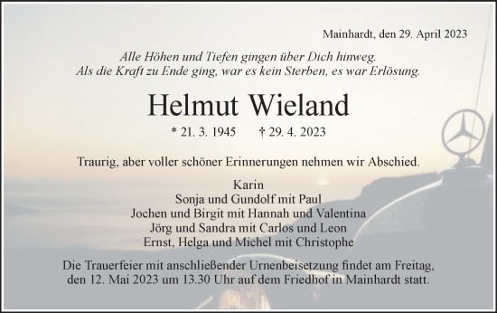 Traueranzeige von Helmut Wieland von Haller Tagblatt