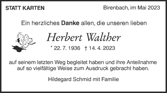 Traueranzeige von Herbert Walther von NWZ Neue Württembergische Zeitung