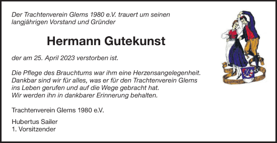 Traueranzeige von Hermann Gutekunst von Metzinger-Uracher Volksblatt