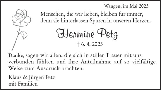 Traueranzeige von Hermine Petz von NWZ Neue Württembergische Zeitung