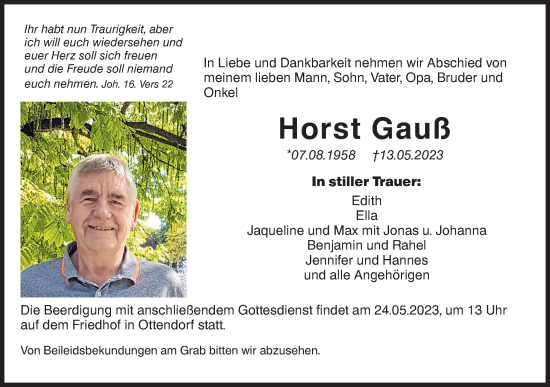 Traueranzeige von Horst Gauß von Rundschau Gaildorf