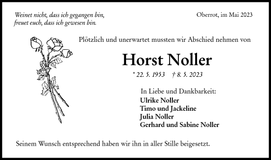 Traueranzeige von Horst Noller von Rundschau Gaildorf