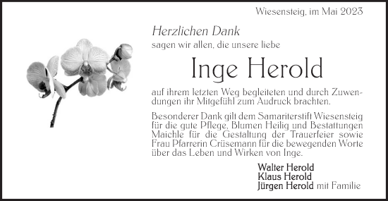 Traueranzeige von Inge Herold von Geislinger Zeitung