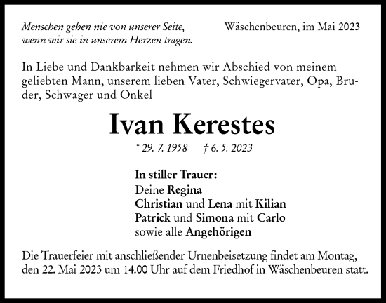 Traueranzeige von Ivan Kerestes von NWZ Neue Württembergische Zeitung