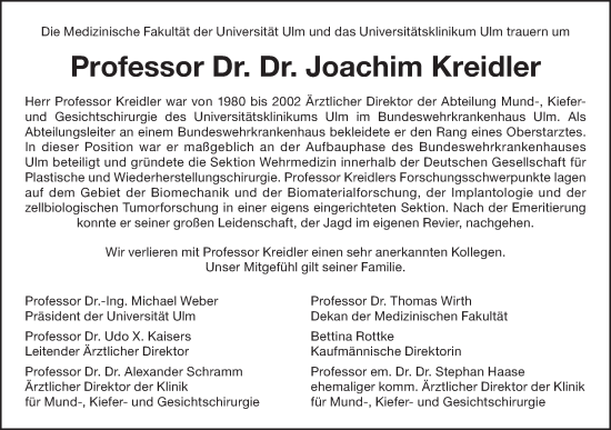 Traueranzeige von Joachim Kreidler von SÜDWEST PRESSE Ausgabe Ulm/Neu-Ulm