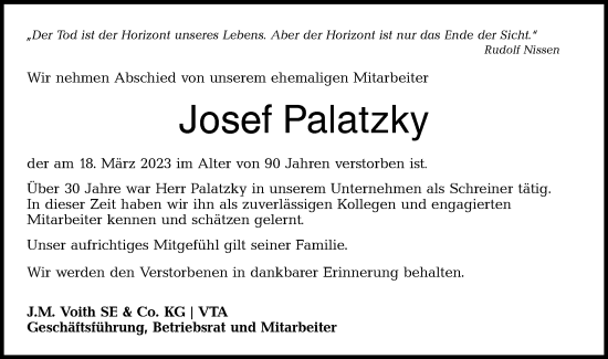 Traueranzeige von Josef Palatzky von Hohenloher Tagblatt