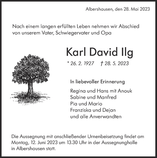 Traueranzeige von Karl David Ilg von SÜDWEST PRESSE