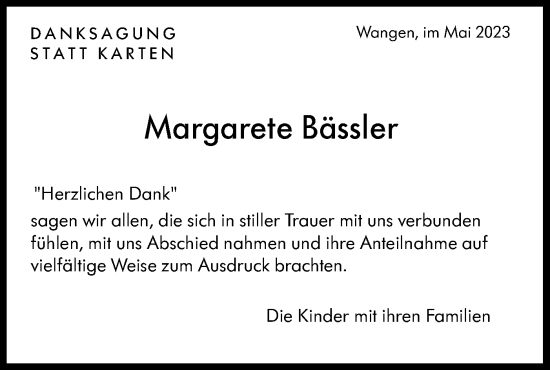 Traueranzeige von Margarete Bässler von NWZ Neue Württembergische Zeitung