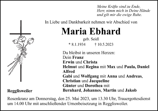 Traueranzeige von Maria Ebhard von SÜDWEST PRESSE