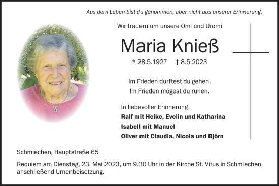 Traueranzeige von Maria Knieß von SÜDWEST PRESSE