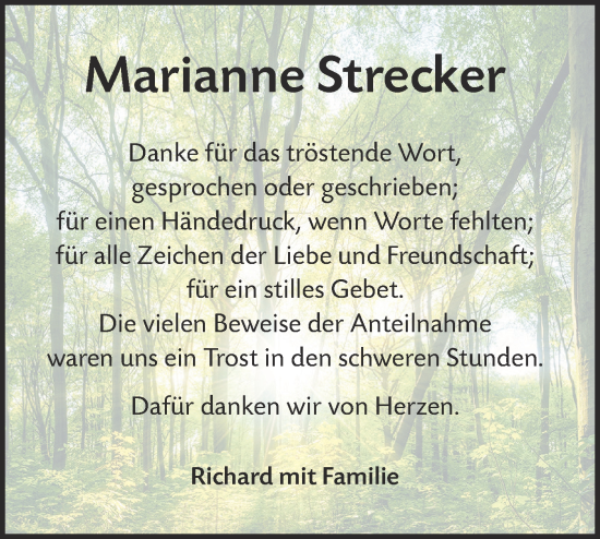 Traueranzeige von Marianne Strecker von Alb-Bote/Metzinger-Uracher Volksblatt