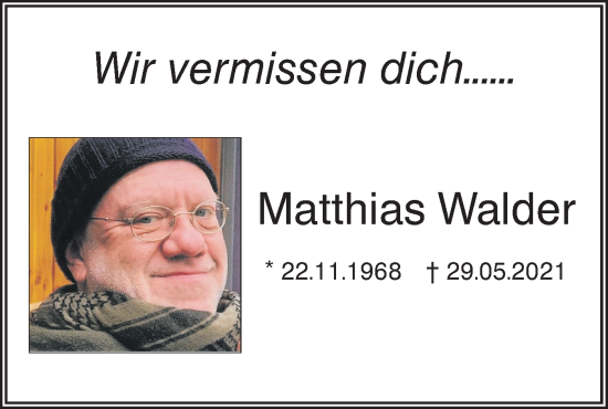 Traueranzeige von Matthias Walder von SÜDWEST PRESSE