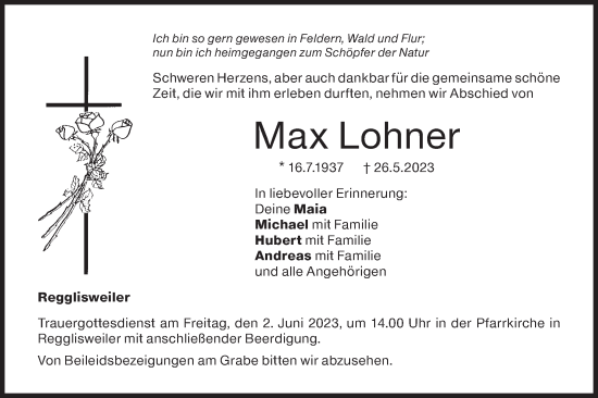 Traueranzeige von Max Lohner von SÜDWEST PRESSE Ausgabe Ulm/Neu-Ulm