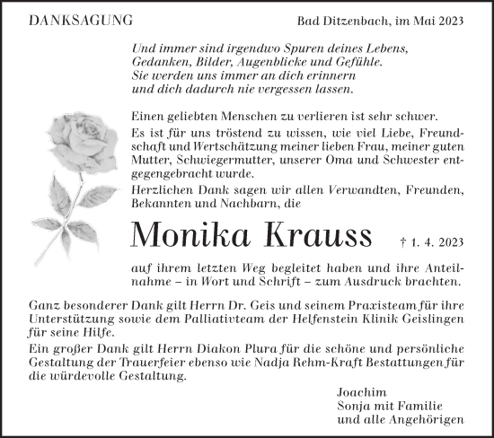 Traueranzeige von Monika Krauss von Geislinger Zeitung