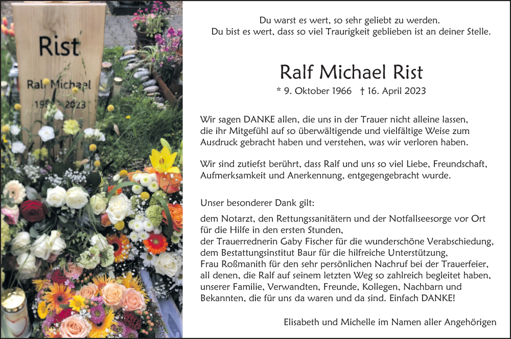  Traueranzeige für Ralf Michael Rist vom 23.05.2023 aus SÜDWEST PRESSE