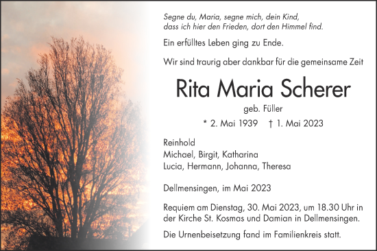 Traueranzeige von Rita Maria Scherer von SÜDWEST PRESSE Ausgabe Ulm/Neu-Ulm