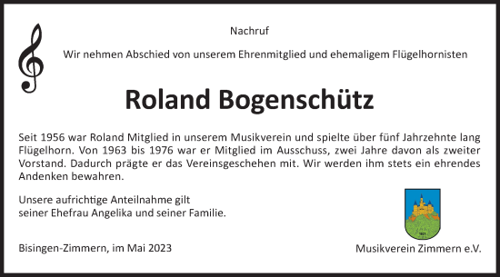 Traueranzeige von Roland Bogenschütz von Metzinger-Uracher Volksblatt