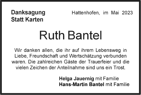 Traueranzeige von Ruth Bantel von NWZ Neue Württembergische Zeitung