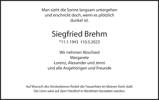 Traueranzeige von Siegfried Brehm von Haller Tagblatt